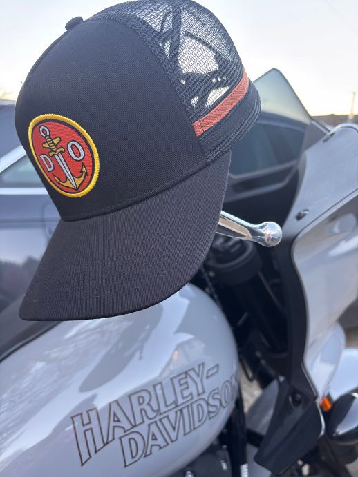 Jet Black & Orange Trucker Cap (Anchor Dagger)