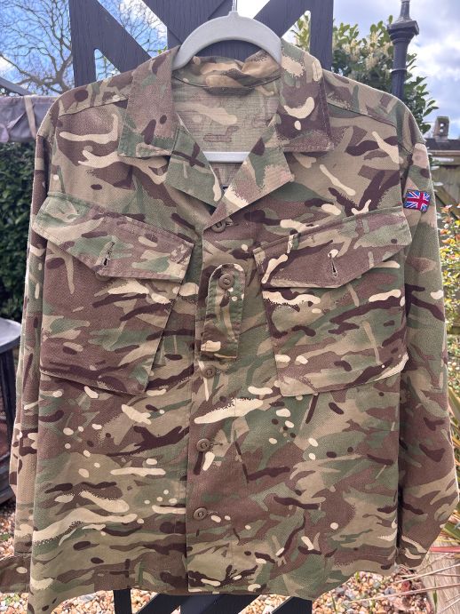 Repurposed British Army Camo Embroidered Barrack Shirt (Size Large) (2)