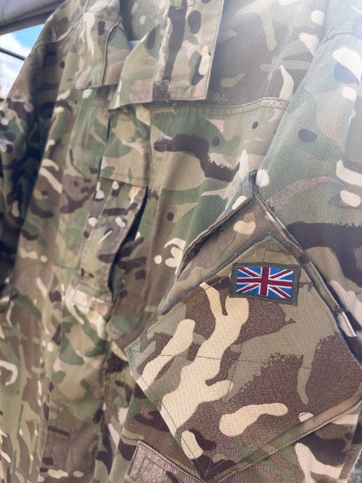 Repurposed British Army Camo Embroidered Jacket (Size Large) DRD Anchor Logo (1)