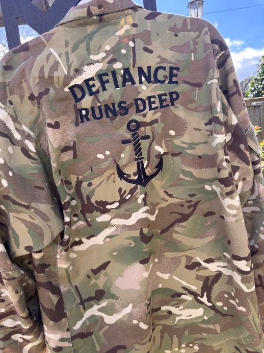 Repurposed British Army Camo Embroidered Jacket (Size Large) DRD Anchor Logo (1)