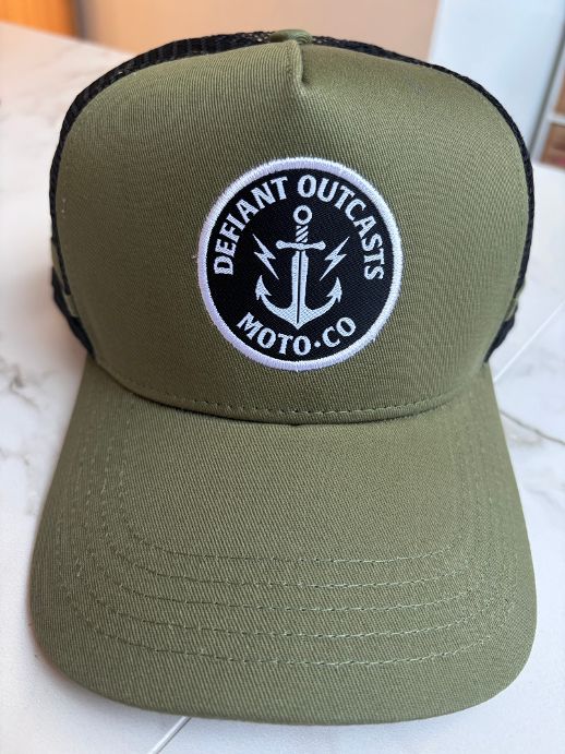 Olive Green and Black Trucker Cap (Anchor)