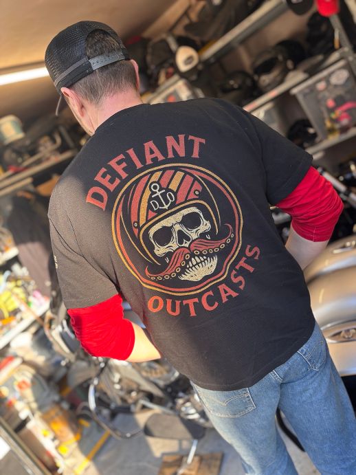 Retro Kraken Tentacle Moustache T-Shirt (Orange & Black) Heavy Duty DTG print