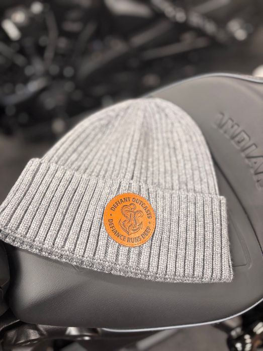 Grey Leather Patch Beanie