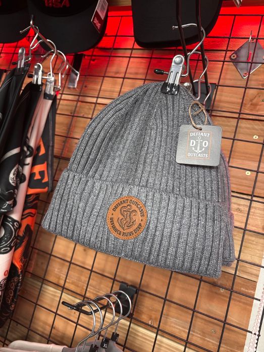 Grey Leather Patch Beanie
